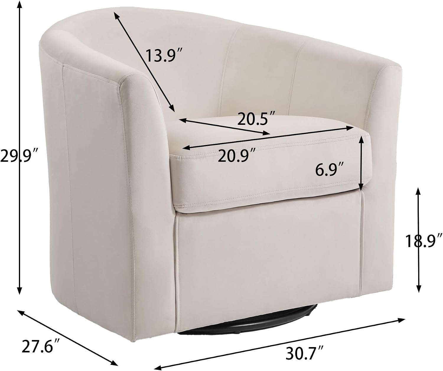 Swivel Accent Chair, Upholstered Velvet Barrel Armchair, Modern Round Single Sofa Seating Comfy Reading Corner Chairs for Living Room Bedroom, Fully Assembled (Velvet Ivory, Set of 2)