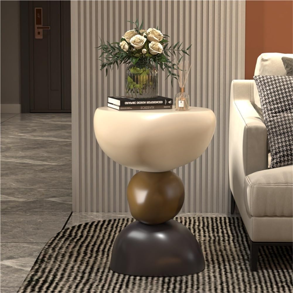Featured Round End Table, Resin Side Table, Simple Bedside Table, Modern Decorative Table, Multifunctional Sofa Table(White)