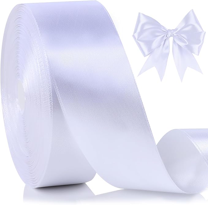 NESCCI 100 Yards Ribbon,1-1/2 Inch White Satin Ribbon,Single Face Satin Ribbons,Perfect for Gift Wrapping,Wedding Decoration,Handmade Bows, Wrapping Bouquet,Halloween,Christmas