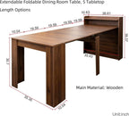 KEIKI 30”-99”L Extendable Foldable Dining Room Table with Storage for 1-10 People, Wood Modern Rustic Rectangle Expandable Kitchen Living Meeting Room Furniture, 5 Tabletop Length Options, Walnut