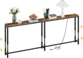 86.6" Behind Couch Table Adjustable Height 23.8~34.8" with Charging Station, 5.9" Narrow Console Table Skinny, Anti-Collision Pads, Anti-Tipping Kit for Living Room