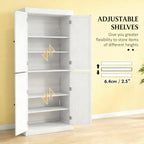 White Modern Style Freestanding Food Pantry Cabinet, Kitchen Floor Storage Cabinet with 4 Doors & 6-Tier Shelves, Dining Room Living Room Bathroom, 30x16x72.5 Inches