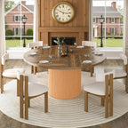 55 inch Round Dining Table for 4-6 People, Modern Farmhouse Dining Kitchen Table with Fluted Cylindrical Pedestal Base for Dining Room, Living Room, Kitchen, (Chairs Not Included)