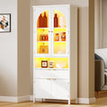 DWVO 72" Tall Kitchen Pantry Cabinet with LED Light, Fluted Storage Cabinet with Drawer and Arched Glass Doors, Adjustable Shelves, Tall Kitchen Cabinets for Living Room, Dinning Room, White