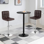 COSTWAY 3-Piece Bar Table Set, Counter Height Table Set with 2 Bar Stools | Round Cocktail Table and PU Leather Adjustable Swivel Chairs, for Kitchen, Office, Brown