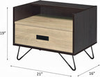 One Drawer Nightstand with Open Compartment, Oak and Black,for Small Spaces