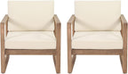 Acacia Wood Patio Club Chair Set of 2 with Water-Resistant Cushions, Outdoor Deep Seating Furniture for Garden, Porch, Backyard, Brown Wash with Beige Cushion