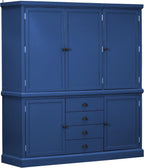 Merax 73''H Freestanding Wooden Kitchen Pantry Storage Cabinet, Organizers with 2 Upper & 2 Bottom Cabinets & 4 Drawers & 8 Adjustable Shelves, Anti-Tipping Device Cupboard for Dining Room, Blue