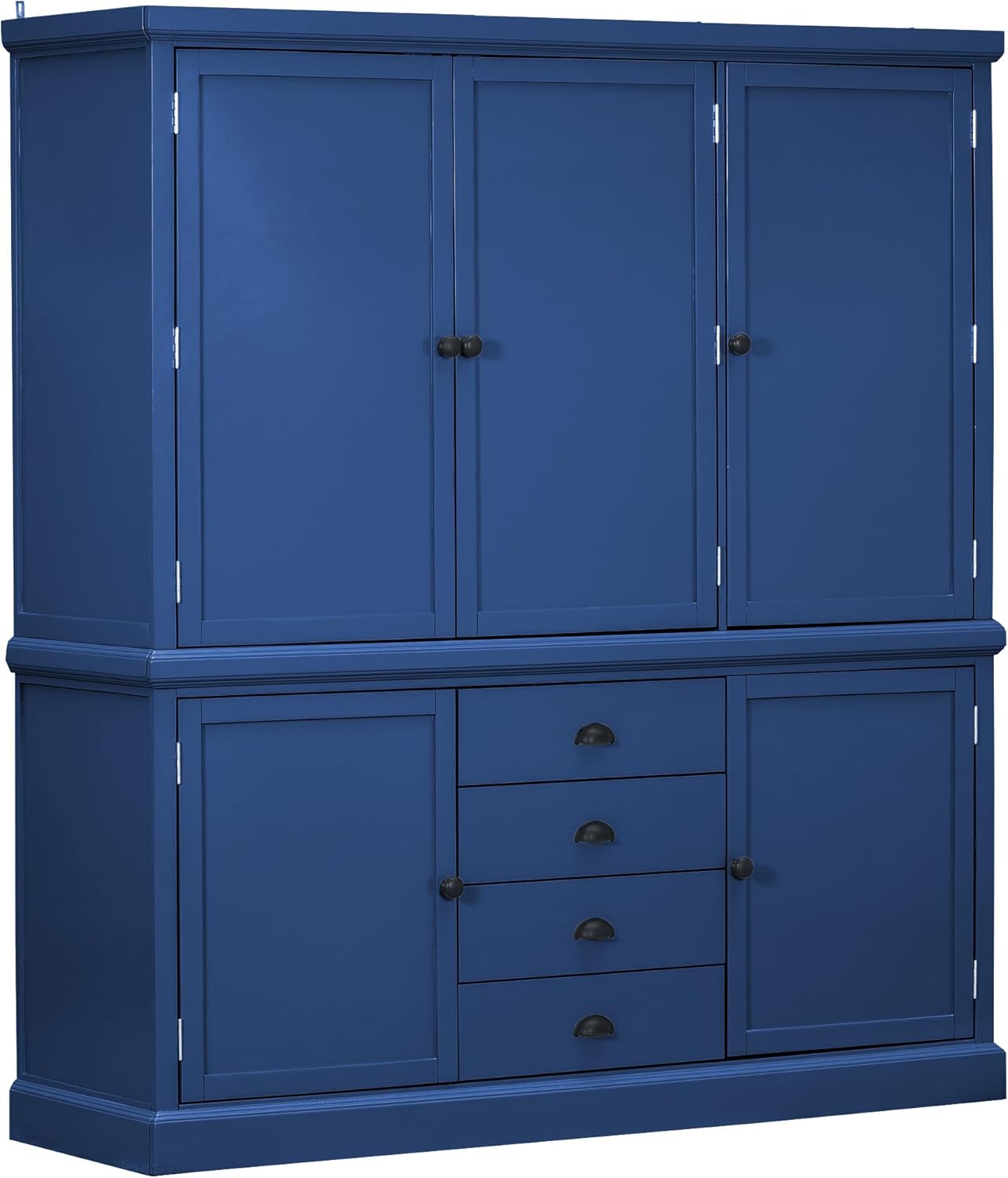 Merax 73''H Freestanding Wooden Kitchen Pantry Storage Cabinet, Organizers with 2 Upper & 2 Bottom Cabinets & 4 Drawers & 8 Adjustable Shelves, Anti-Tipping Device Cupboard for Dining Room, Blue