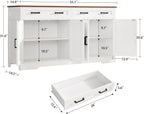 usikey 55" Buffet Cabinet with Storage and Drawers, Large Sideboard Buffet Cabinet with Adjustable Shelves and Doors, Modern Coffee Bar for Kitchen, Living Room, White