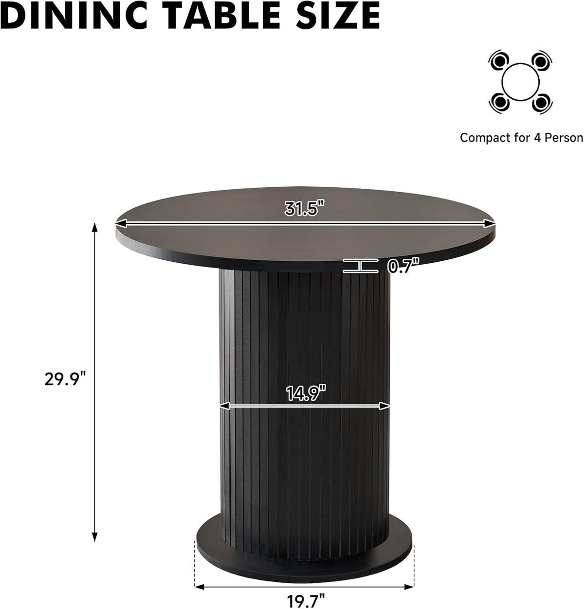 31.5" Round Dining Table for 2, Modern Small Pedestal Kitchen Table, Space Saving, for Apartment Dining Living Room,Black