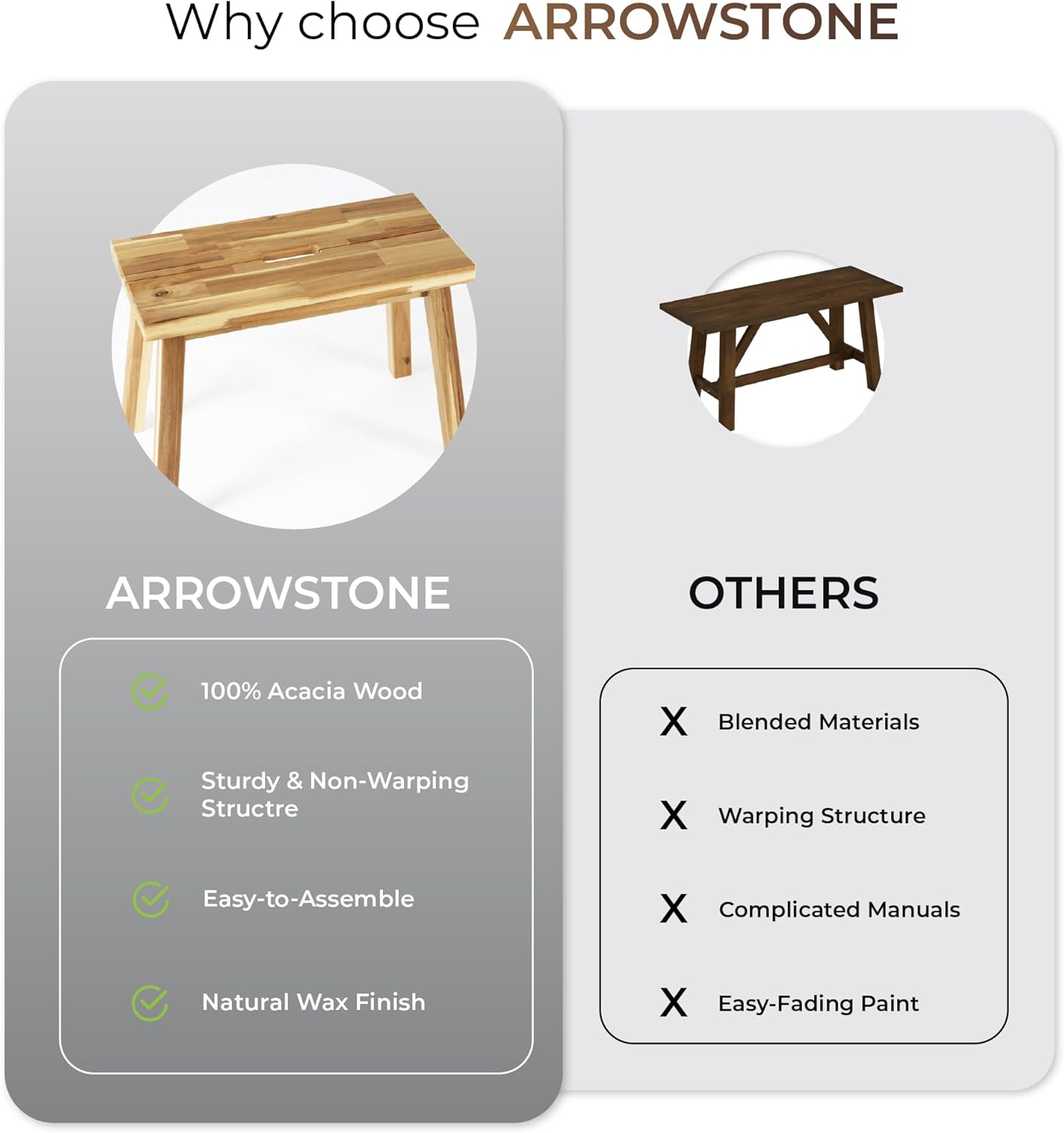 ARROWSTONE Solid Wood Bench for Entryway, Make Up Bench, Bed Bench, Dining, Plant Stand - Wooden Bench Indoor (26 inches)