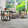 End Table Set of 2, Natural Wood MDF with Tempered Glass Top and Drawer | Industrial-Style Nightstands with Drawer Storage for Bedrooms and Living Rooms; Coordinating Side Table Pair