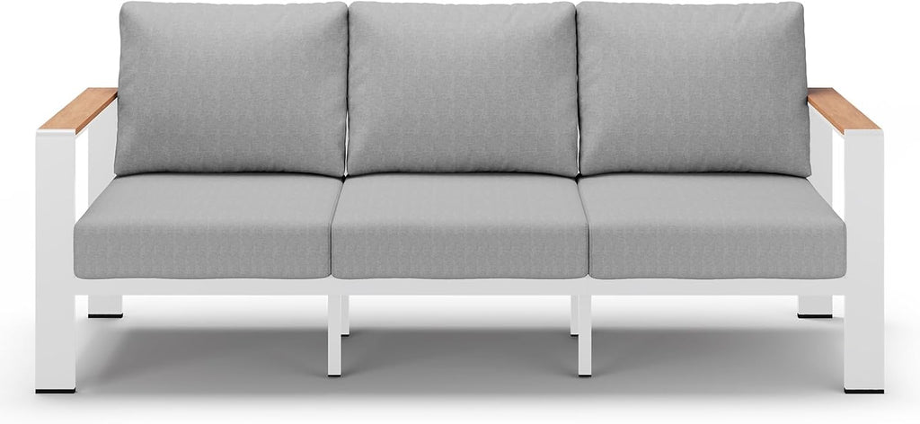 Aluminum Outdoor Patio Furniture 3 Seats, All-Weather Outdoor Patio Sofa with Washable Thick Cushion, Morden Patio Couch for Porch, Balcony, Deck, Yard, White