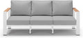 Aluminum Outdoor Patio Furniture 3 Seats, All-Weather Outdoor Patio Sofa with Washable Thick Cushion, Morden Patio Couch for Porch, Balcony, Deck, Yard, White