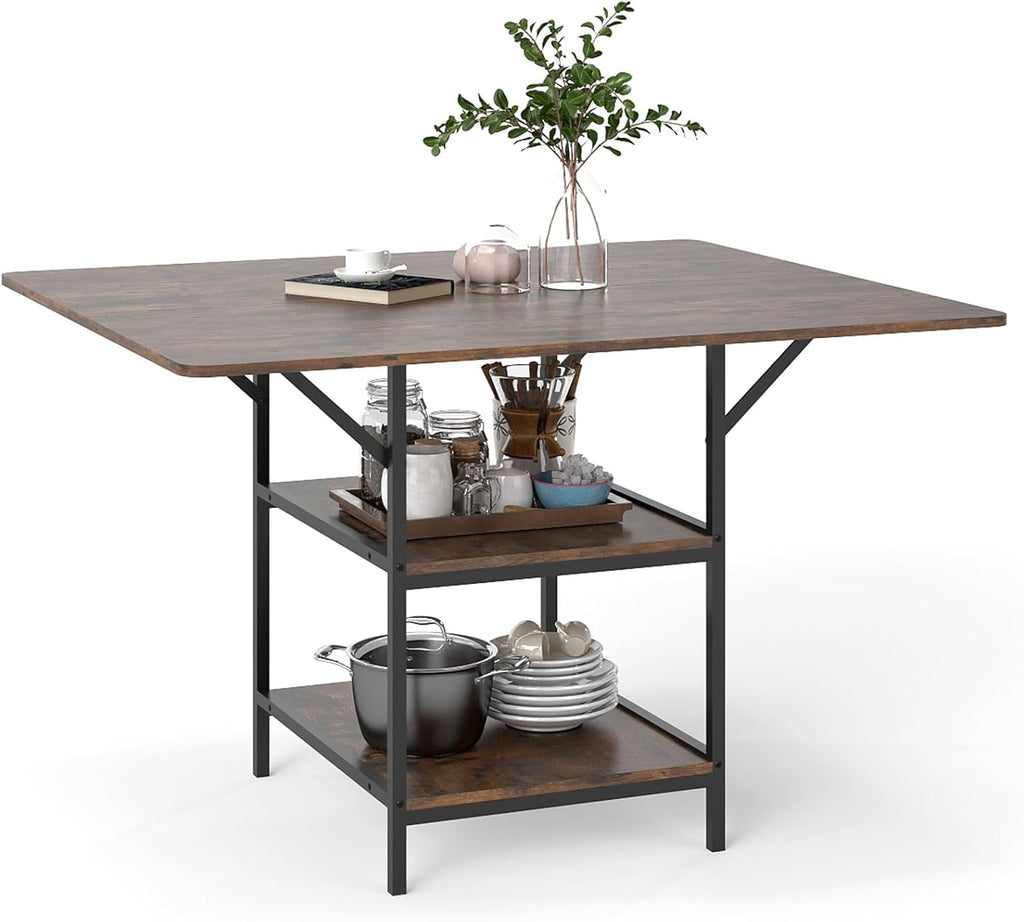 Giantex 47-inches Dining Table for 4-6, Rectangular Kitchen Table with 2 Open Storage Shelves & Sturdy Metal Legs, Farmhouse Dinette Table for Dinner, Dining Room, Living Room, Rustic Brown