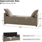 59.5" Modern Storage Ottoman Bedroom Bench, End of Bed Bench with Throw Pillows and Arms, Footrest Stool for Living Room, Dining Room, Entryway and Hallway, Brown