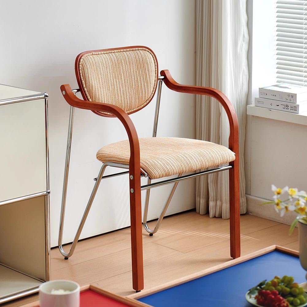Etlegor Advanced Vintage Casual Chair, Mid Century Modern Chairs for Dining Room Rattan Chair Solid Wood Armchairs Study Room, Office Clubs Leisure Chair Fully-Assembled(Beige)