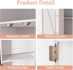 65" H Arched Kitchen Pantry, Modern Cupboard Storage Cabinet with 10 Side Storage Shelves & 3 Adjustable Shelves, Farmhouse Food Pantry Case for Living Room, Dining Room, White