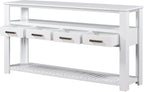 LUMISOL Console Table with 4 Drawers and 3-Tier Open Shelves, Wood Sofa Table Behind Couch with Metal Handles, Entryway Table for Living Room Foyer and Kitchen, White