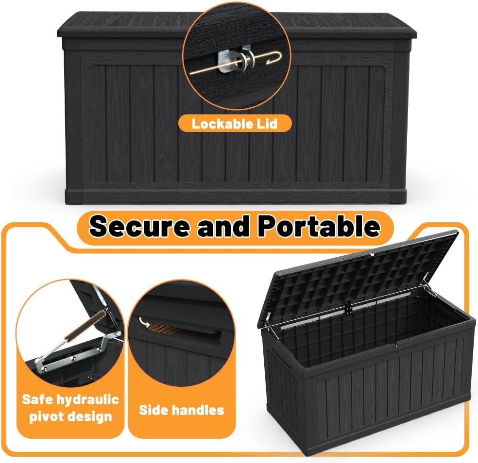 230 Gallon Large Outdoor Storage Deck Box XXL Patio Furniture Storage, 440 lbs Load Capacity as Bench/Table, Waterproof Resin Double-Wall for Backyard Garden & Pool