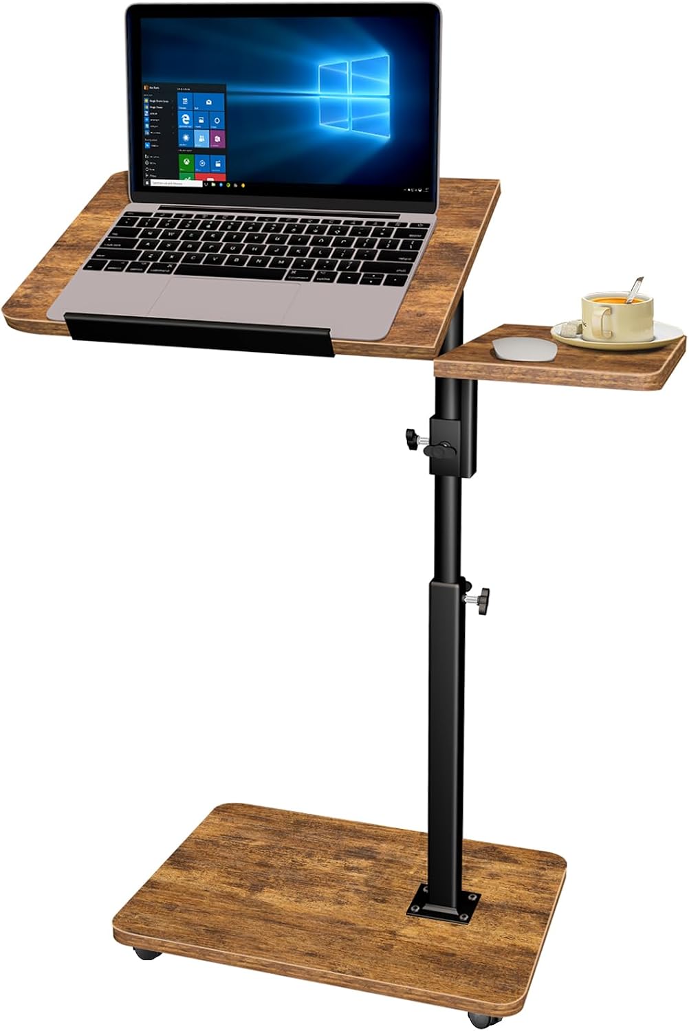 End Table Adjustable Height, 22.8"L Side Table Tv Tray with Wheels, 90° Tilting Panel Couch Table That Slides Under, Small End Table for Small Spaces, Overbed Bedside Desk Mobile Rolling Laptop Stand