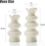Modern Decorative White Ceramic Vases for Home Decor 8.3 Inch, Minimalist Boho Flower Aesthetic Cream Vases for Pampas Grass