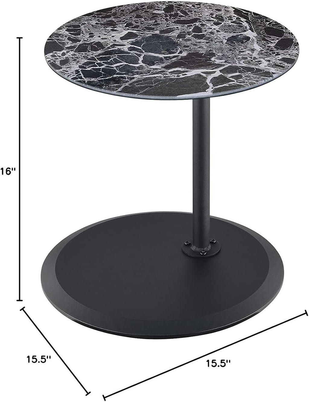 Small Drink Table,Height Adjustable Pedestal Table, Martini Tables, Side End Tables with Round Marble Top,Increase Size and Weighted Base for Small Spaces Living Room,Bedroom - Black