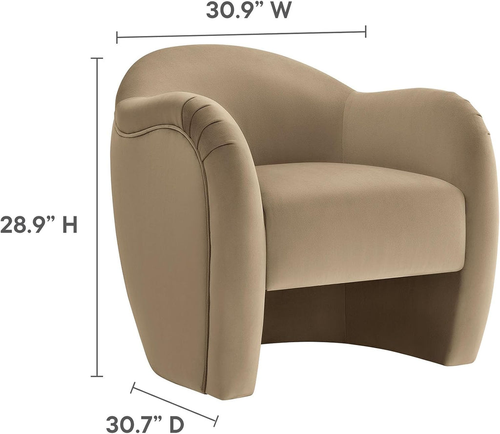 Modway Compose Barrel Chair with Performance Velvet Fabric in Taupe – Upholstered Accent Armchair with Curved Backrest – Cozy Lounge Chair for Reading – Round Comfy Single Sofa Club Chair