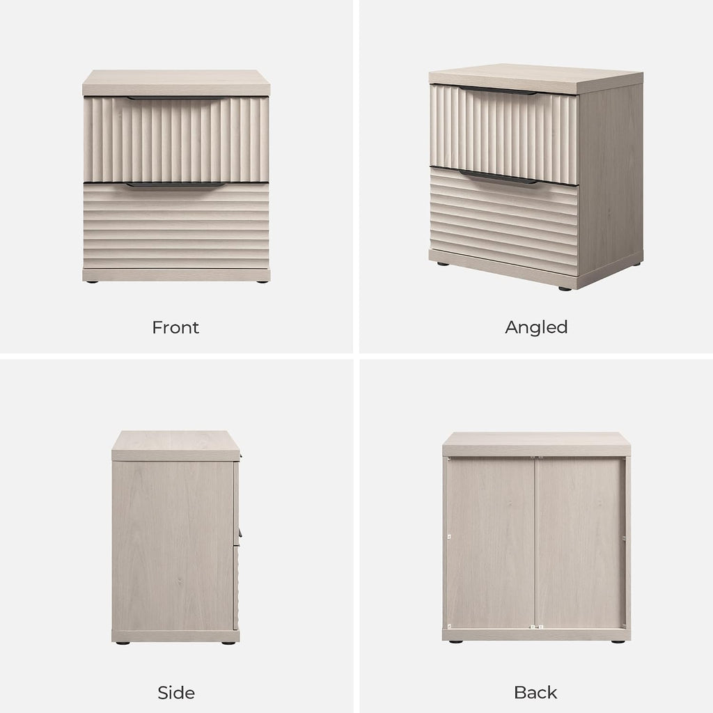 SICOTAS 22" Nightstands Set of 2 Fluted Night Stand with 2 Drawers | Modern Wide Bedside Table for Bedroom, Mid Century Bed Side Tables Bedroom, White Alder