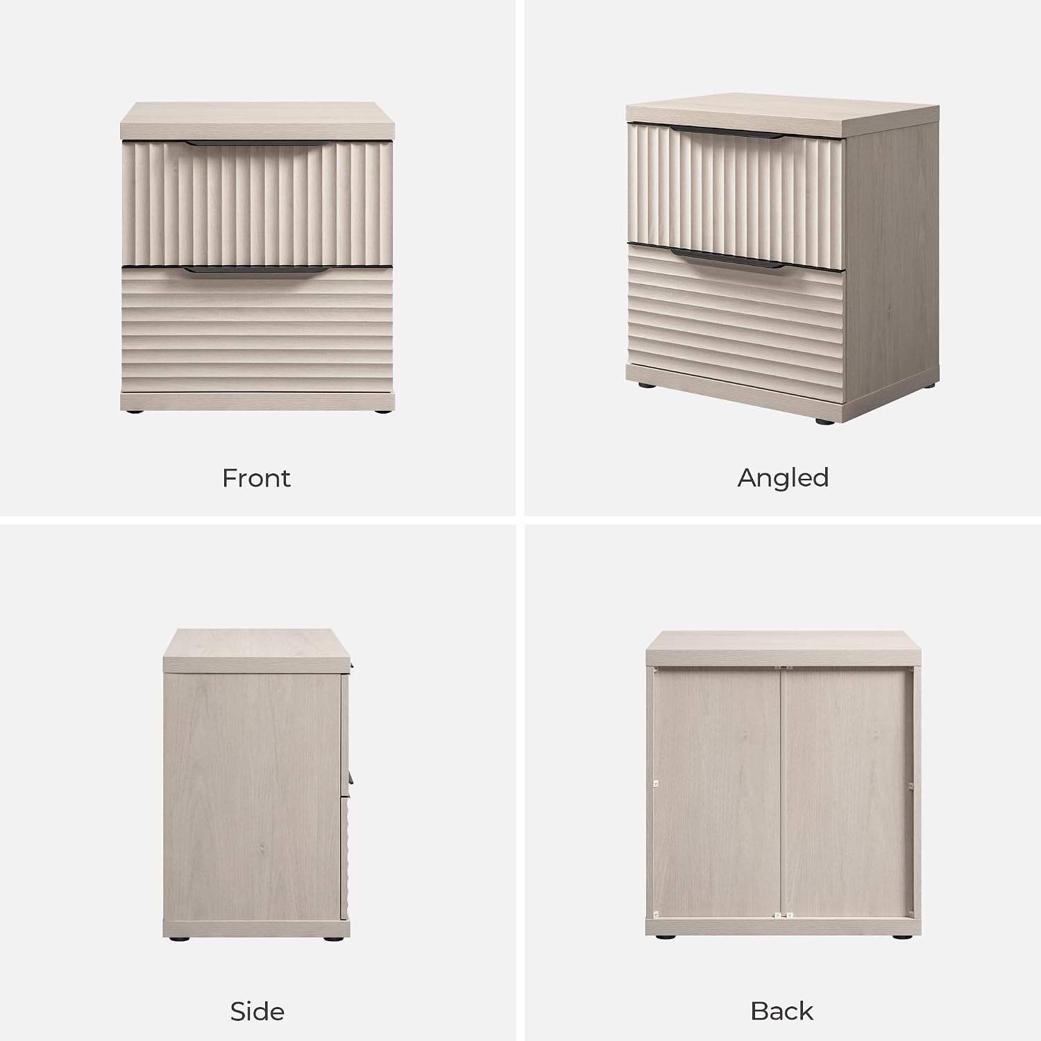 SICOTAS 22" Nightstands Set of 2 Fluted Night Stand with 2 Drawers | Modern Wide Bedside Table for Bedroom, Mid Century Bed Side Tables Bedroom, White Alder