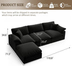 Modular Sectional Sofa Cloud Couch,Down Filled Comfy Cloud Modern Sofa,Black Linen L Shape Oversized Couch Cushion Covers Removable Furniture for Living Room