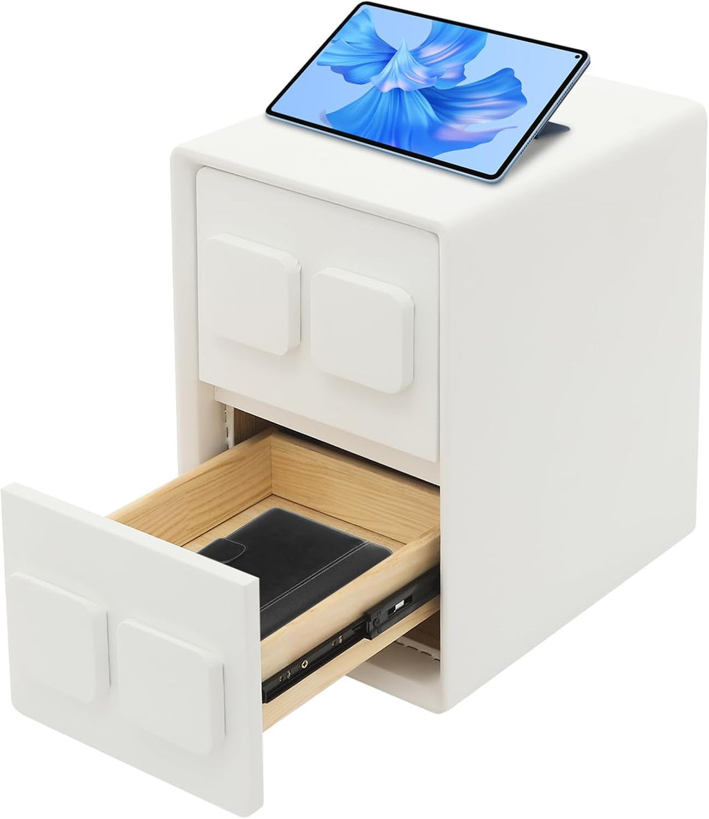 Modern Minimalist End Table, with 2 Drawers Bedside Table, Bedside Nightstand for Bedroom, Living Room, Office, 15.75x11.81x19.69 Inches (White)
