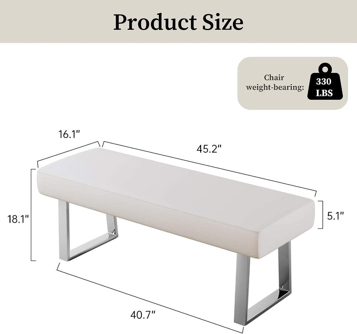 JIEXI 45.3" Upholstered PU Leather Bedroom Bench Footstool with Metal Legs | Sturdy Silver Plated Chrome Legs, Padded Seat, Space Saver, for Bedroom Entryway Living Room Window