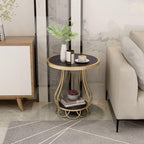 Mushroom-Shaped Marble Table, Double-Layer Shelf, Bedside Table, Telephone Table, Sofa Balcony Small Round Table, Large Table Top 50 Cm, Small Table Top 26 Cm(Size:50 * 60cm,Color:B)