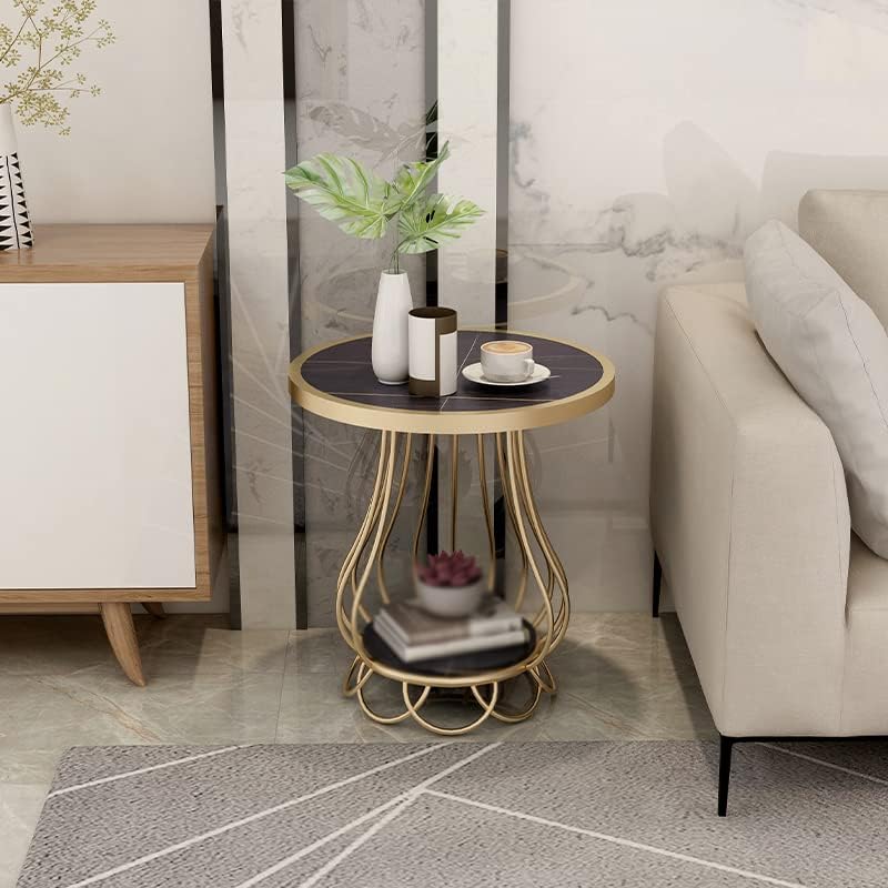 Mushroom-Shaped Marble Table, Double-Layer Shelf, Bedside Table, Telephone Table, Sofa Balcony Small Round Table, Large Table Top 50 Cm, Small Table Top 26 Cm(Size:50 * 60cm,Color:B)