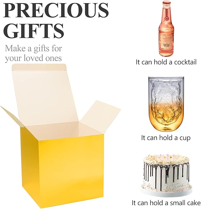 COTOPHER Small Gift Boxes 25 Pack 6x6x6 inches Gold Gift Boxes with Lids for Gifts, Crafting, Wedding Party Favor, Cupcake Boxes, Candy, Bridesmaids Proposal Box with Ribbons and Stickers