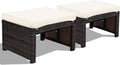 HAPPYGRILL 2 Piece Outdoor Wicker Ottomans, Patio Rattan Footstool with Cushions, Solid Steel Frame, Multifunctional Ottomans for Poolside Backyard Balcony