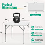 34'' Square Folding Card Table 2 Pcs,Dining Table with Handle & Safety Lock | Fold-in-Half, Portable, Heavy Duty HDPE, Foldable Plastic Table for Camping Picnic Party Event, White