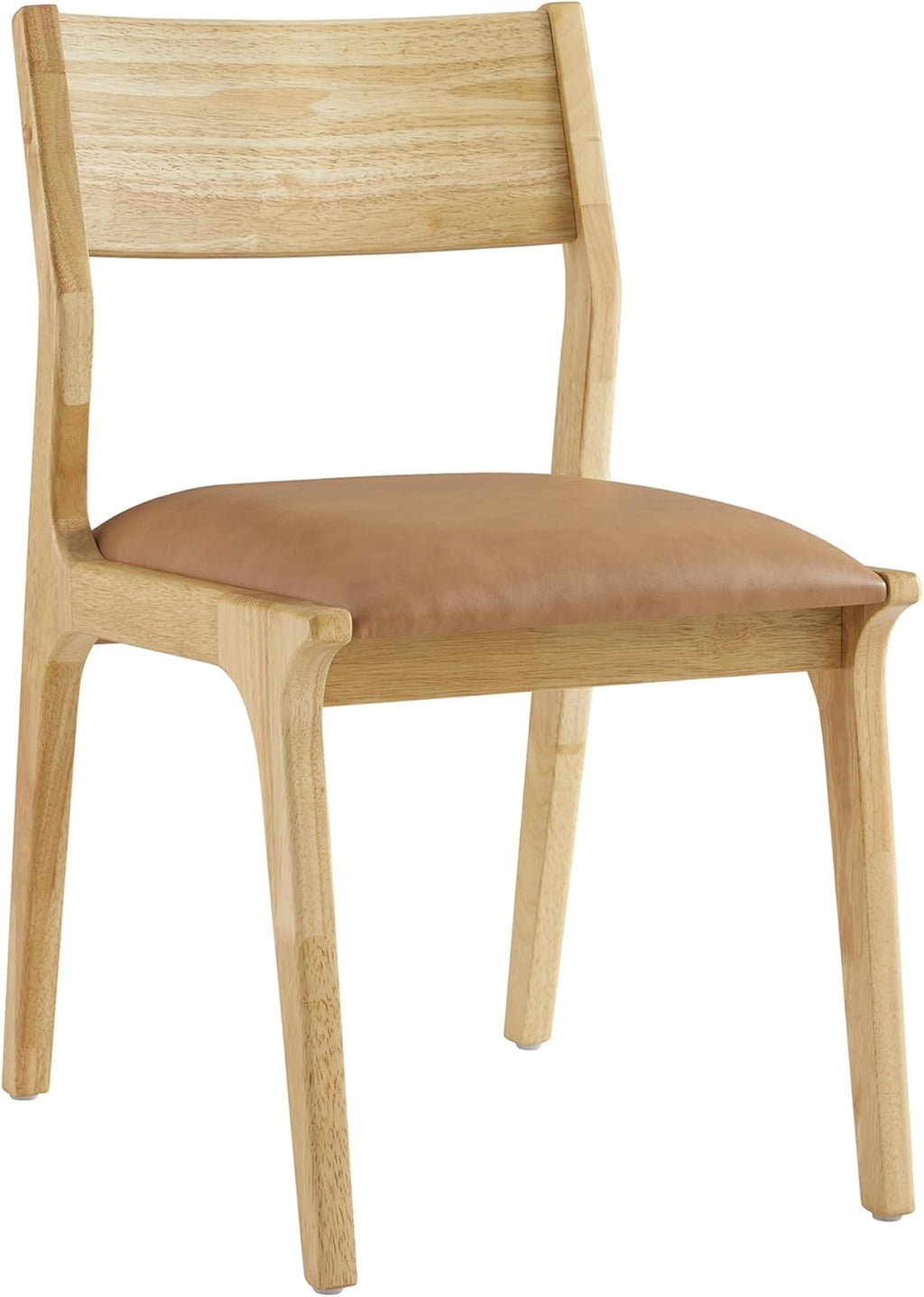 Watson & Whitely Wood Dining Chairs Set of 2, Modern Leather Upholstered Kitchen Chairs with Ergonomic Curved Backrest and Solid Wood Frame, Farmhouse Chairs for Dining Room, Living Room, Camel