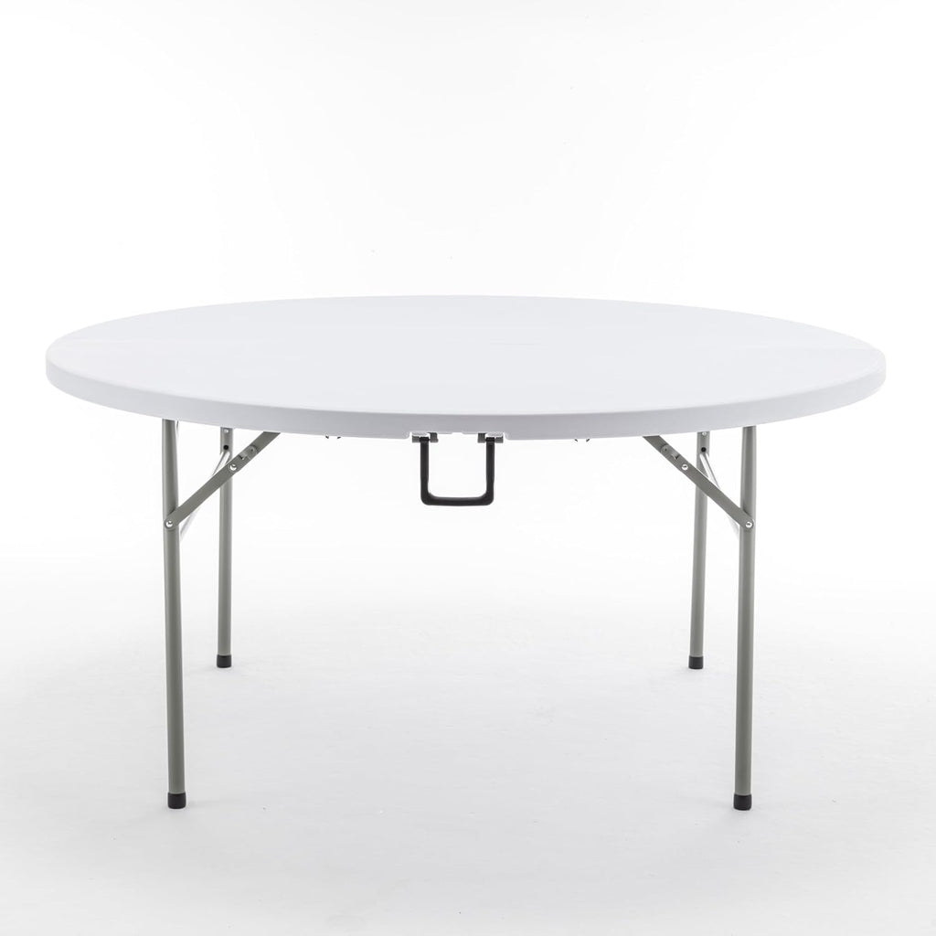 BTEXPERT 60 Inch Round Plastic Folding Table, Commercial Grade, Seats 8-10, Indoor Outdoor Banquet Wedding Party Event Dining White