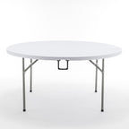 BTEXPERT 60 Inch Round Plastic Folding Table, Commercial Grade, Seats 8-10, Indoor Outdoor Banquet Wedding Party Event Dining White