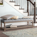 Pangea Home Athena 17" Wood Bench in Antique White & Frost Gray