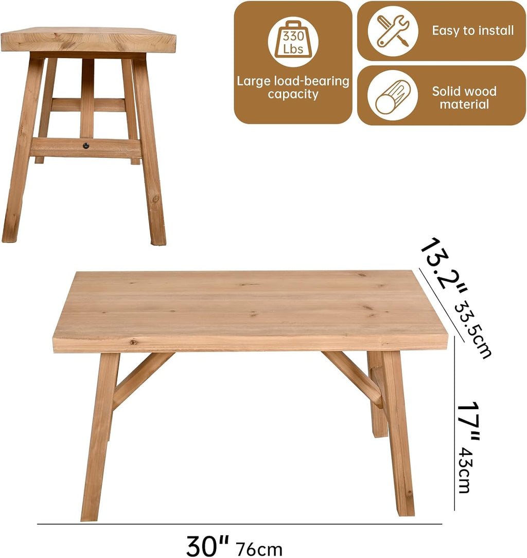 SwallowLiving 30" Solid Wood Entry Bench - Rustic Farmhouse Style Hallway Seating for Living Room, Dining Room Entryway - Handcrafted Natural Finish
