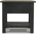 BOWERY HILL Contemporary Wood End Table, Grayish Brown and Black Finish, 1 Drawer and Bottom Shelf, Dark Bronze-Tone Hardware, 25.13" H x 24" W x 27" D, Shabby Chic Living Room Accent