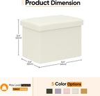 16.5" Folding Storage Ottoman, Linen Fabric Footstool with Padded Lid, Collapsible Storage Footrest for Small Space, Living Room, Bedroom, Dorm, Off White