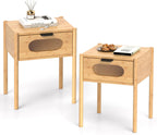 Giantex Bamboo Nightstand Set of 2, Mid Century Modern Bedside Table with Tempered Glass Decorated Drawer, Boho End Table for Bedroom, Living Room and Small Spaces, 16" L x 16" W x 20" H, Natural