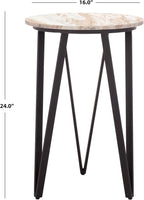 SAFAVIEH Home Collection - Reni Brown Marble & Black Metal Accent Table, Contemporary Round Side Table, Fully Assembled (ACC3753A)