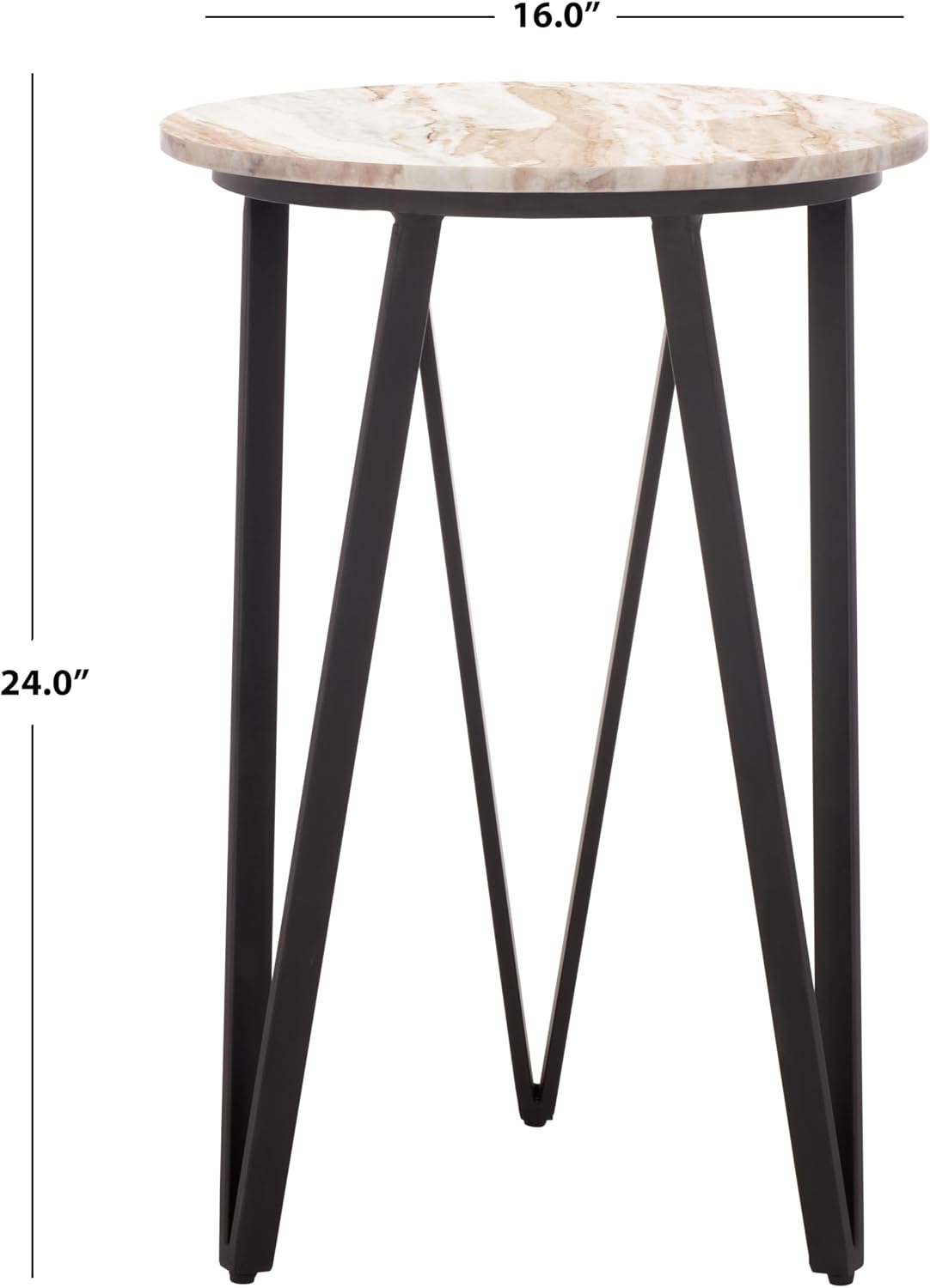 SAFAVIEH Home Collection - Reni Brown Marble & Black Metal Accent Table, Contemporary Round Side Table, Fully Assembled (ACC3753A)