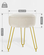 IBUYKE Makeup Vanity Stool, Velvet Round Footrest Ottoman, White LG-30M | Dressing Table Seat Pouf Couch chair Golden Steel Legs